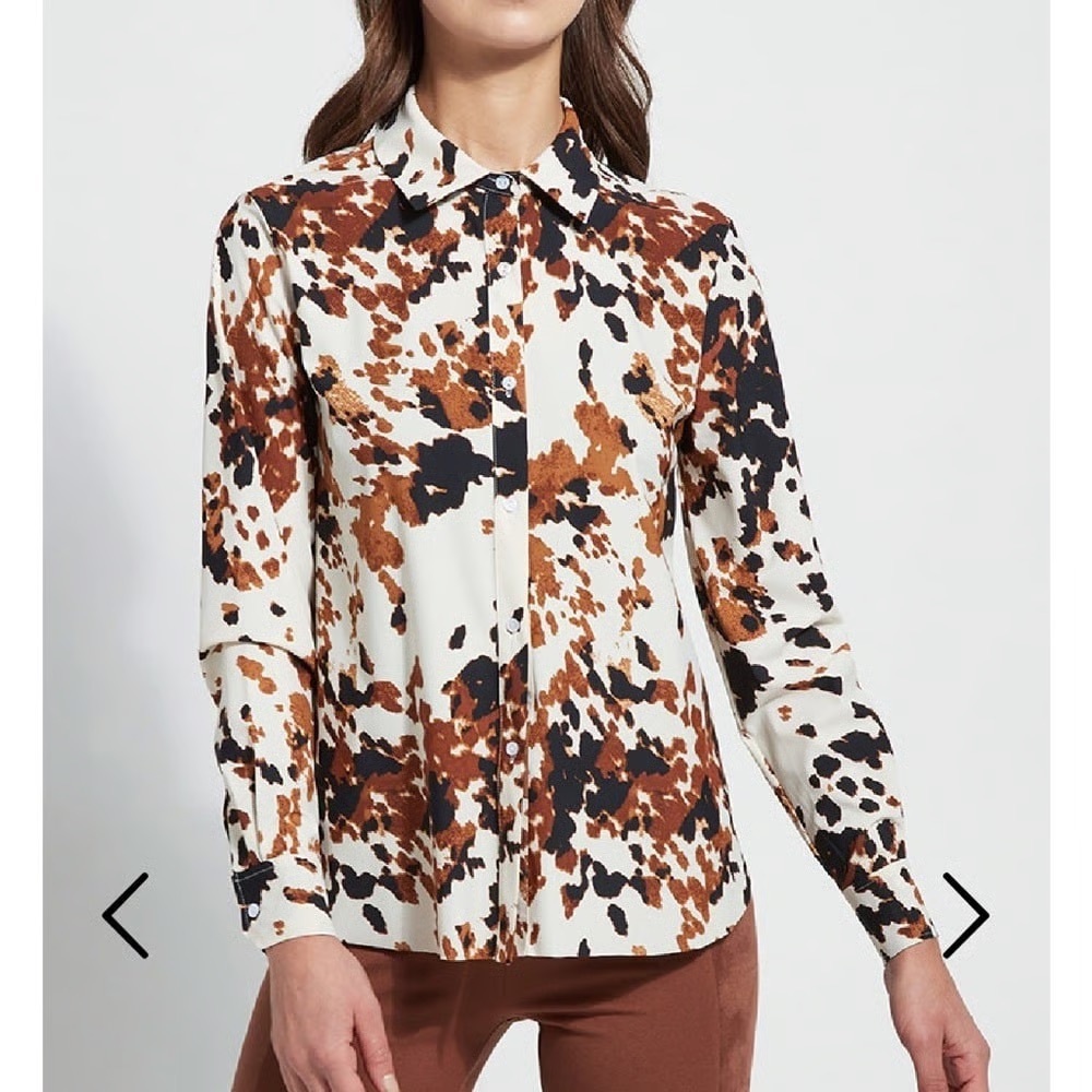 Lyssé Connie Slim Printed Cowhide Long Sleeve Blouse